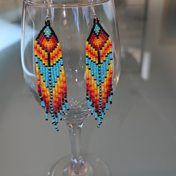 Bohemian Native American Handmade Beaded Tassel Earrings Western Style Colorful - Picture 2 of 15